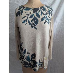 Purejill Butter Soft Long Sleeve Top Women's Size XS Leaf Print Button Detail‎